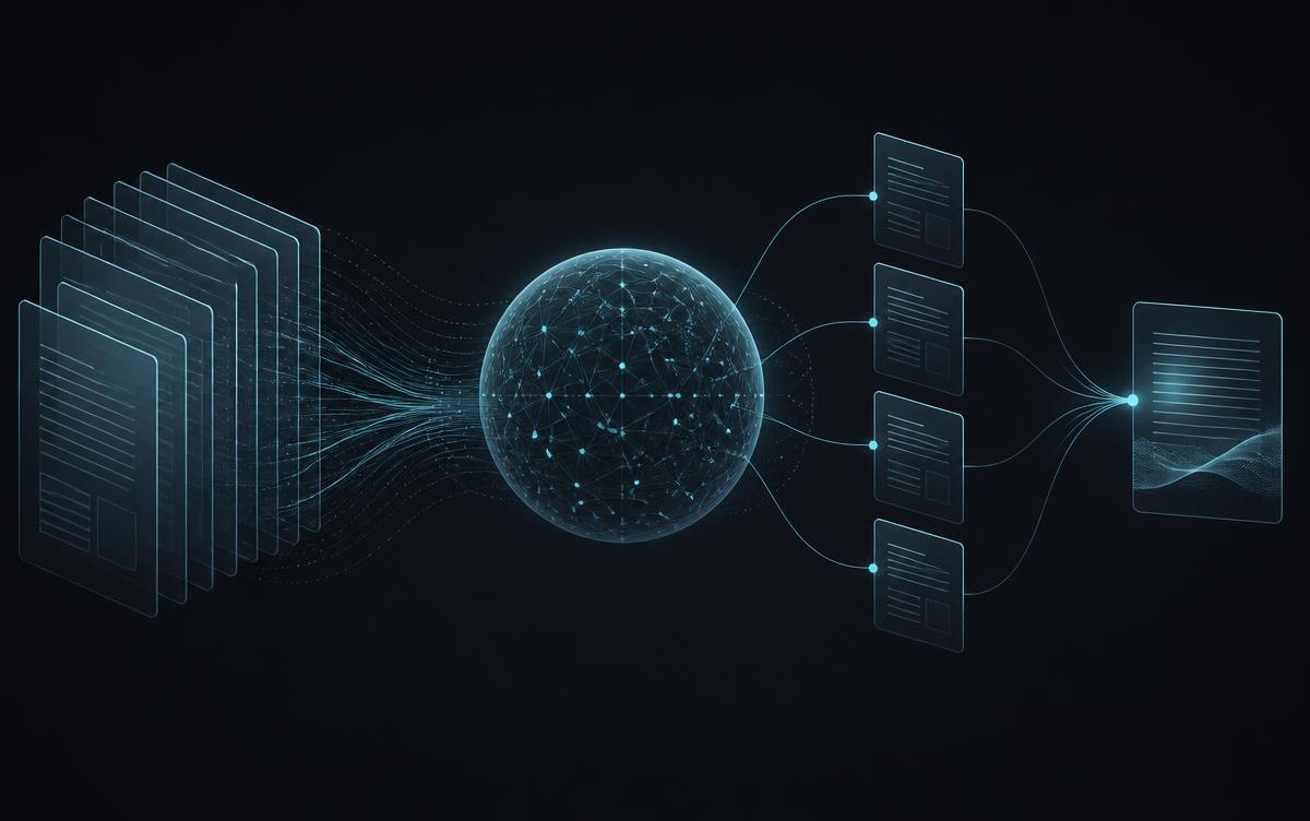 Documents flowing into a vector index and back out as grounded answers