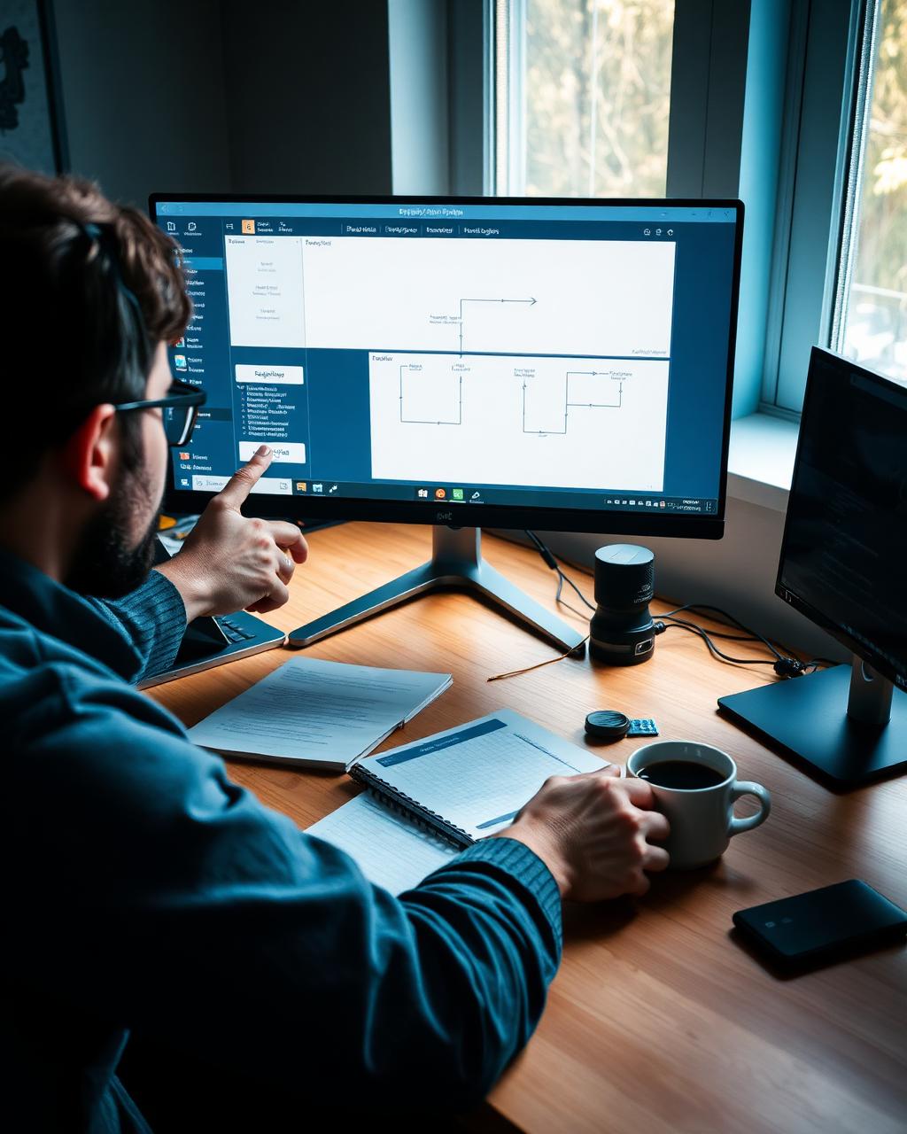 Two developers reviewing a retrieval pipeline diagram together at a desk