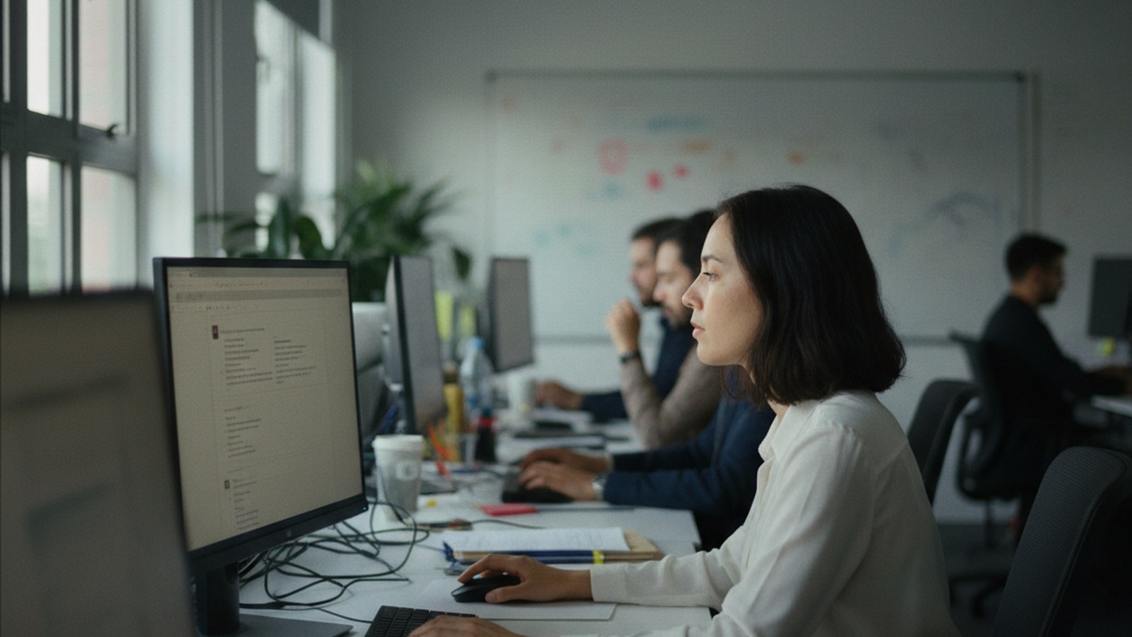 A support specialist reading an agent-drafted reply on screen before approving it to send