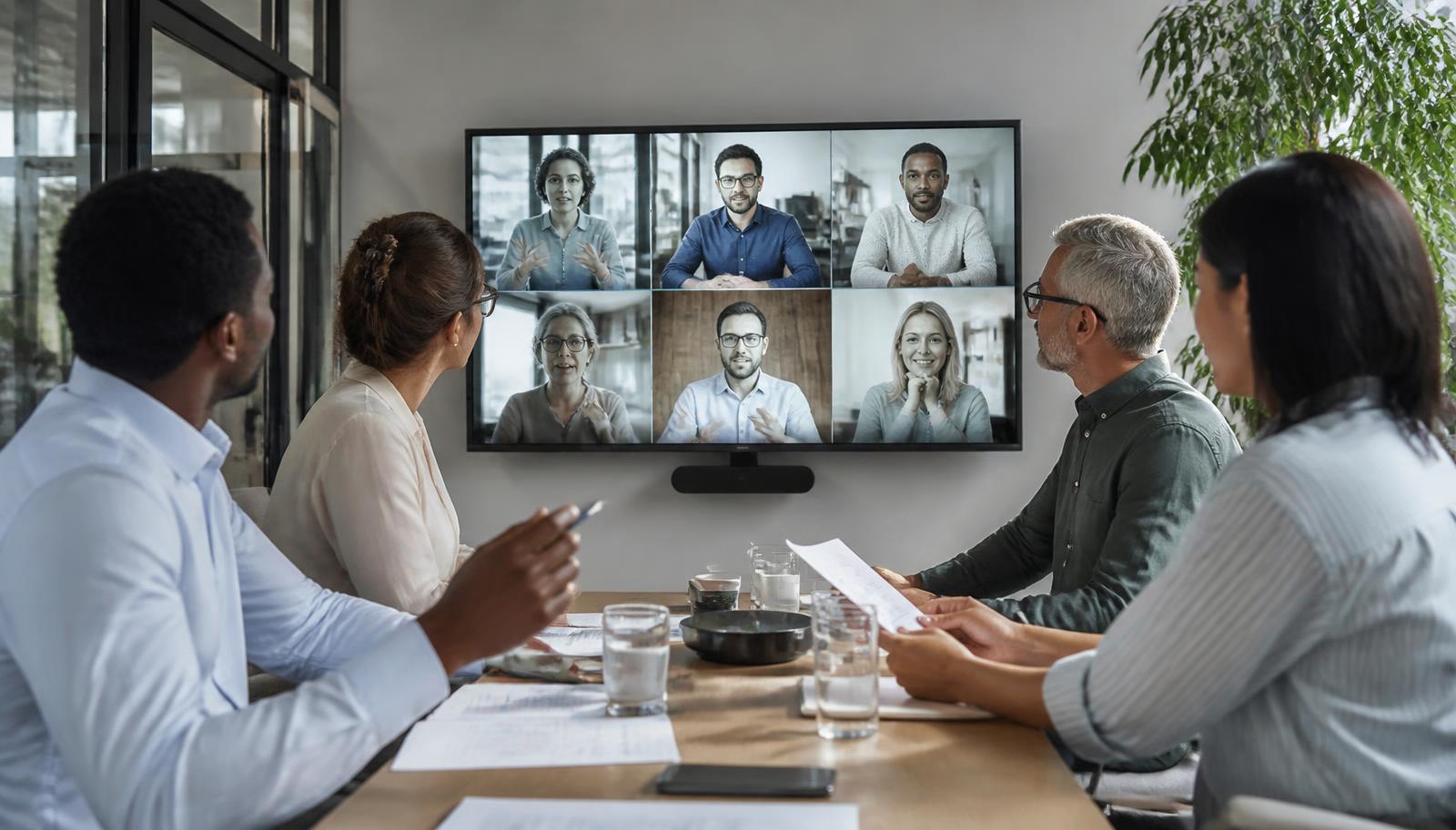 An international team on a video call reviewing content together
